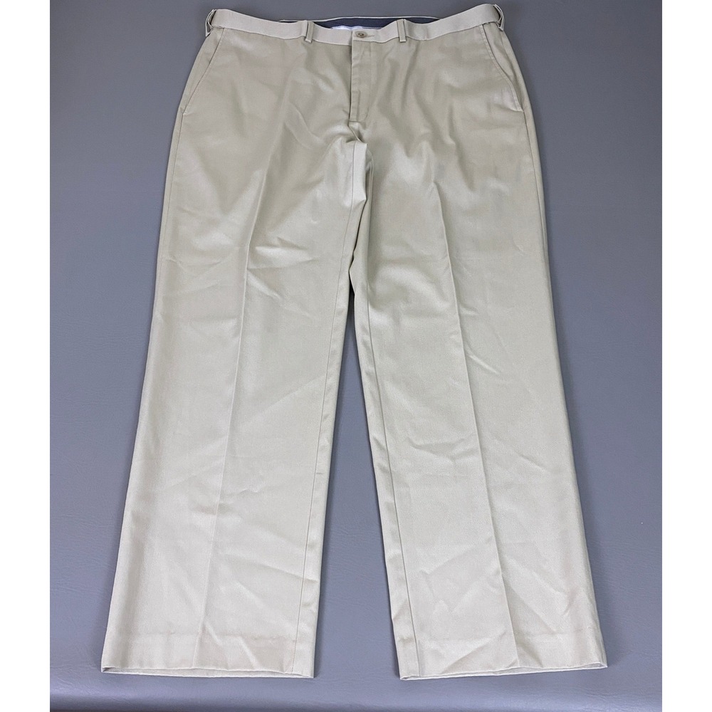Haggar No Iron Khaki Pants Men's Size 42x32 Premium Classic Fit Tan Stretch Flat